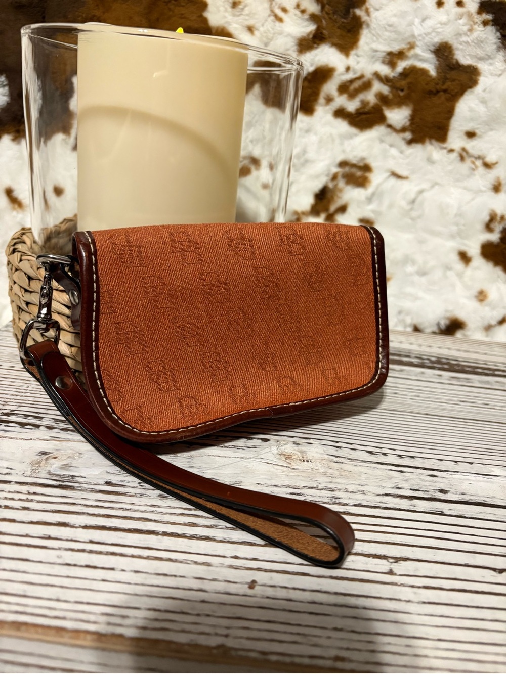 Dooney & Bourke Burnt Orange and Brown Leather-Trim Shoulder Bag with Wristlet - Picture 7 of 9